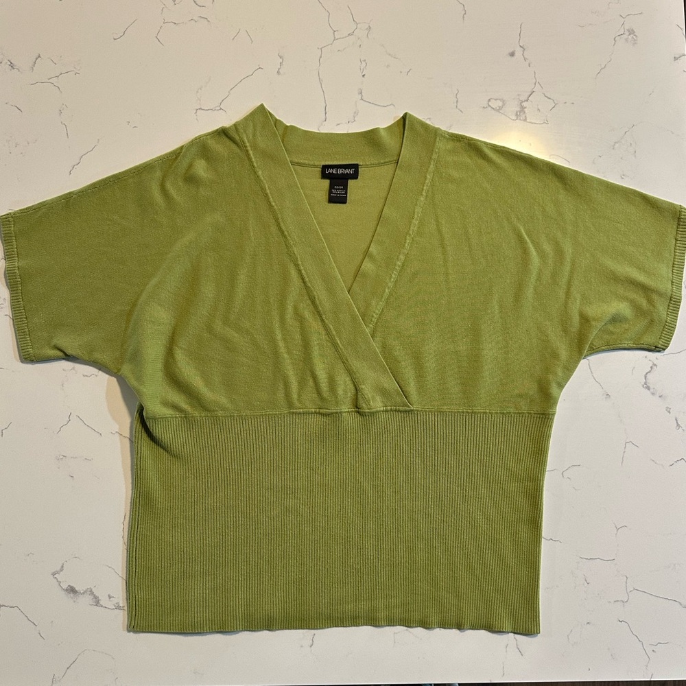 Lane Bryant Green Faux Wrap V Neck Top Size 22/24